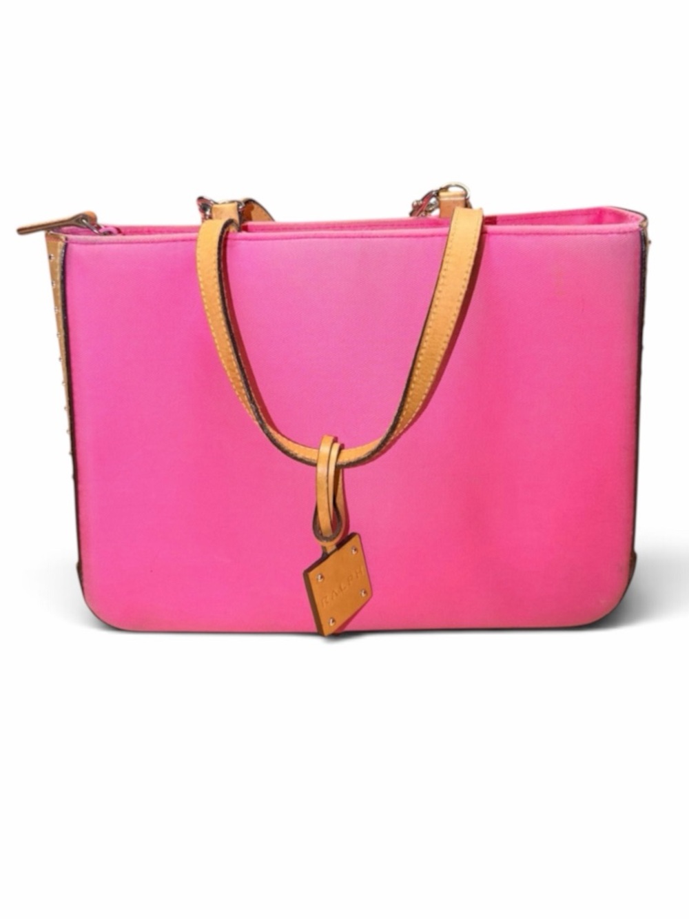 Vintage Y2K Ralph Ralph Lauren Pink Canvas Leather Trim Shoulder Bag